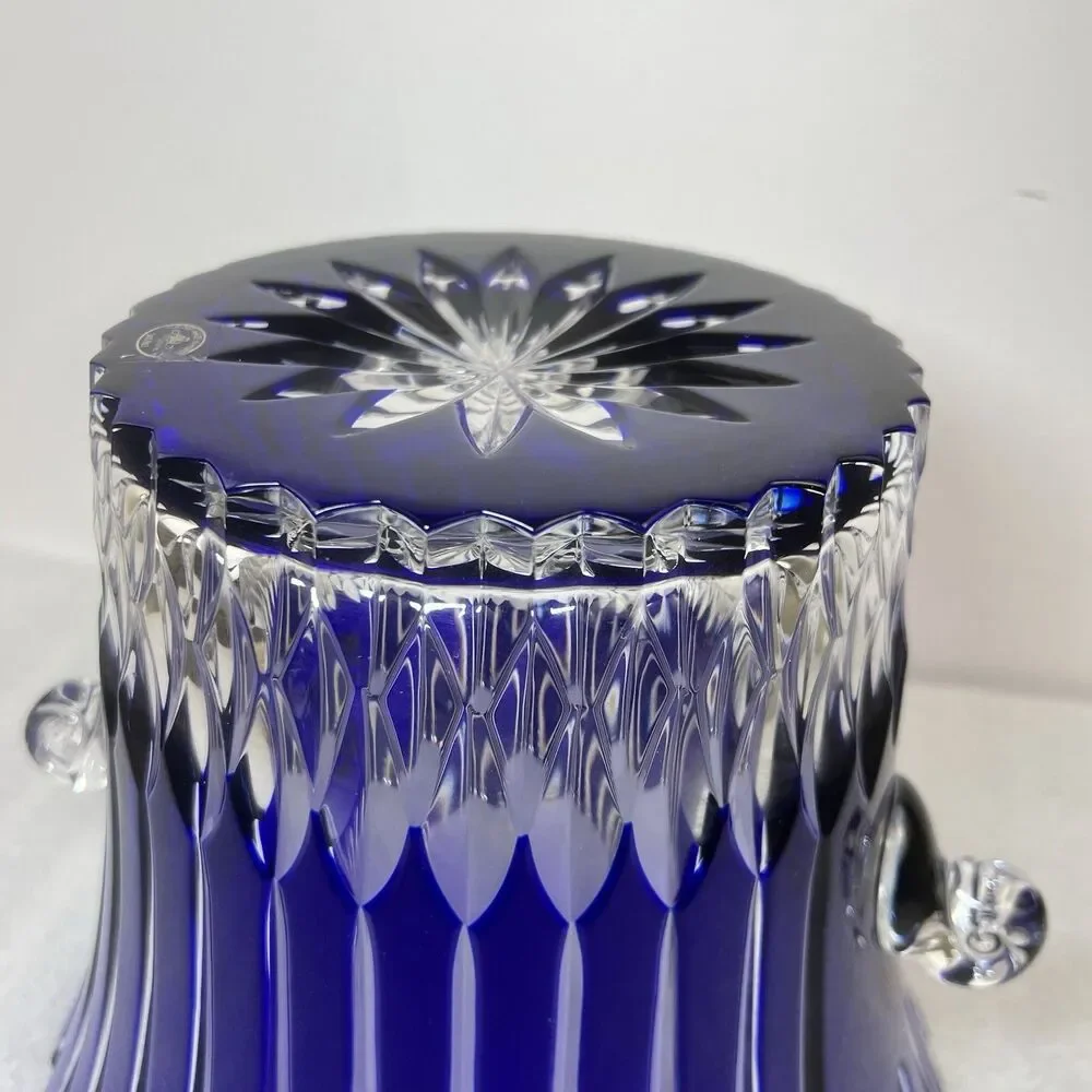 Vtg Ajka Cut-To-Clear Castille Cobalt Blue Hungary 24% Lead Crystal Ice Bucket